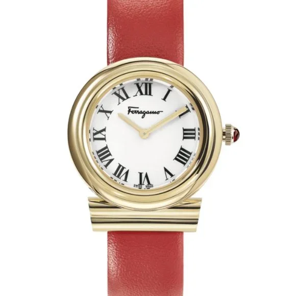 Salvatore Ferragamo 28mm Gold Red Strap Watch Ferragamo Womens Gold 28mm Bracelet Fashion Watch | eBay main image 2